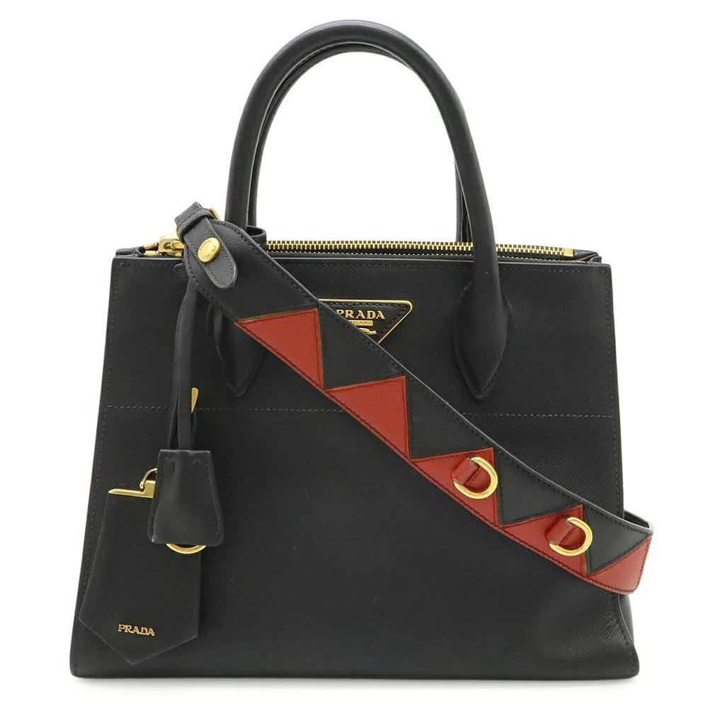 Prada Paradigm 2way Shoulder Bag Saffiano Leather NERO Black FUOCO Red